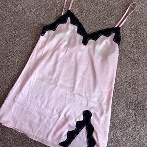 VICTORIA'S SECRET Tease Satin Lace-Trim Mini Slip Dress pink